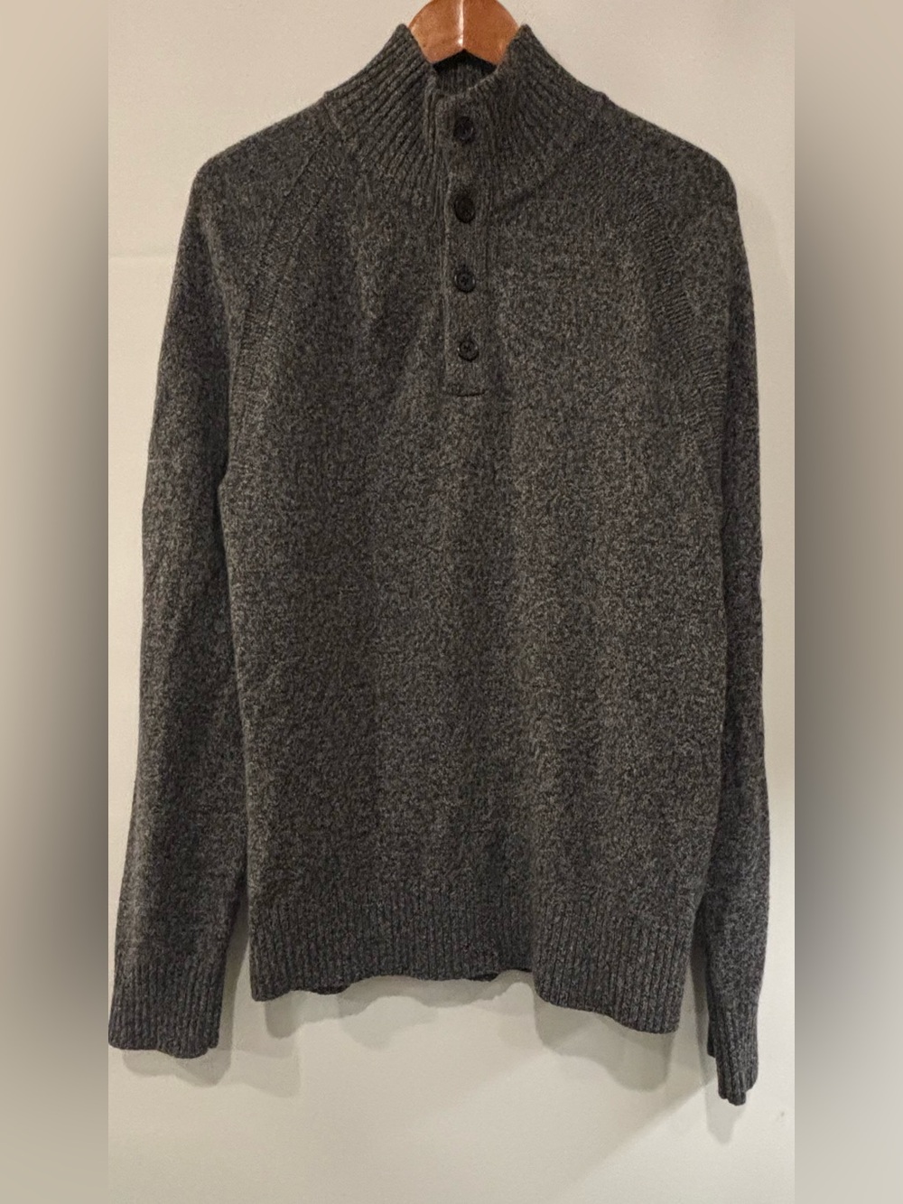 Banana Republic Dark Gray Merino Wool Crewneck Button Pullover Sweater